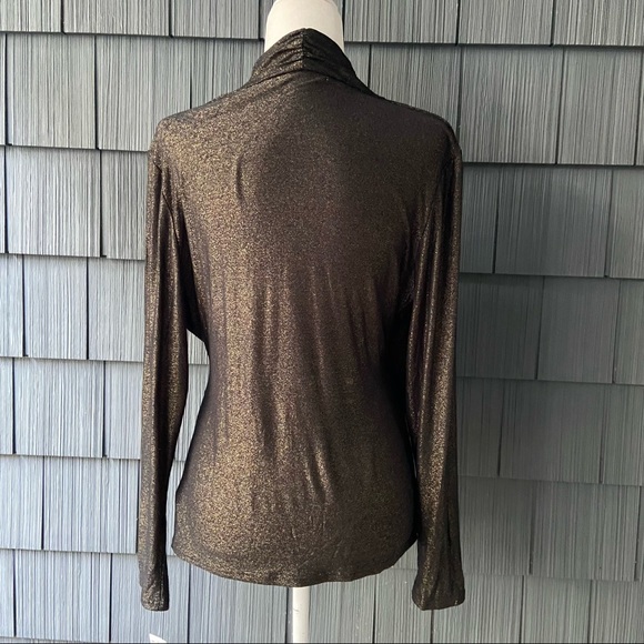 Prima Bella long sleeve Large Shimmer Wrap Top NWT black and Gold Slinky stretch - Picture 4 of 7